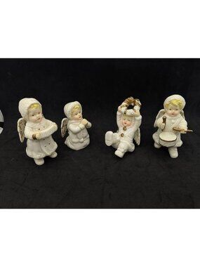 Vintage Set 4 Figurines Christmas Angel children Playing Instruments Porcelain